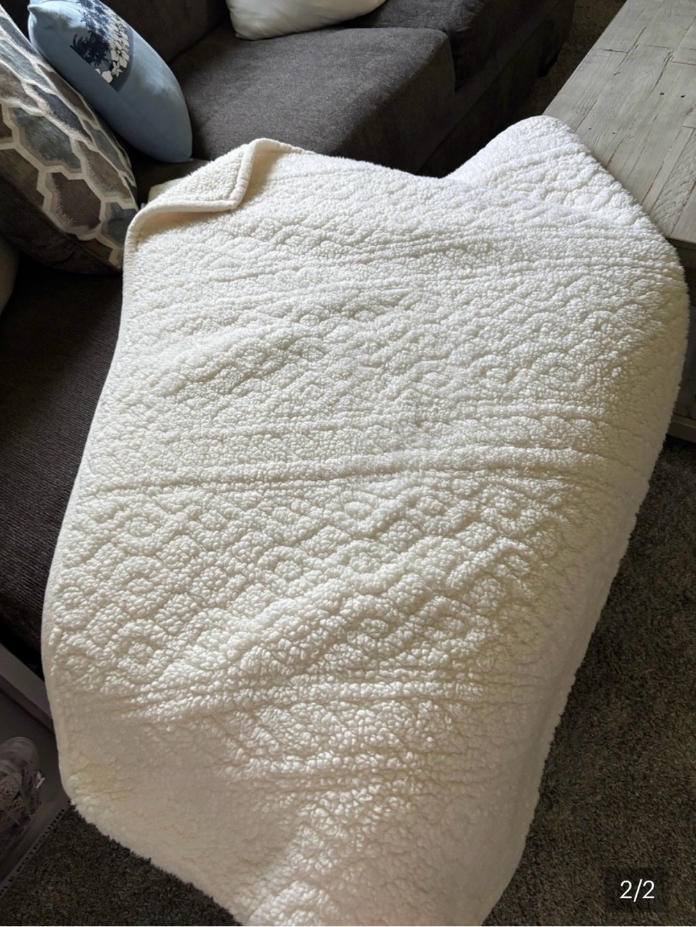 Cuddl Duds Cream Sherpa Throw Blanket